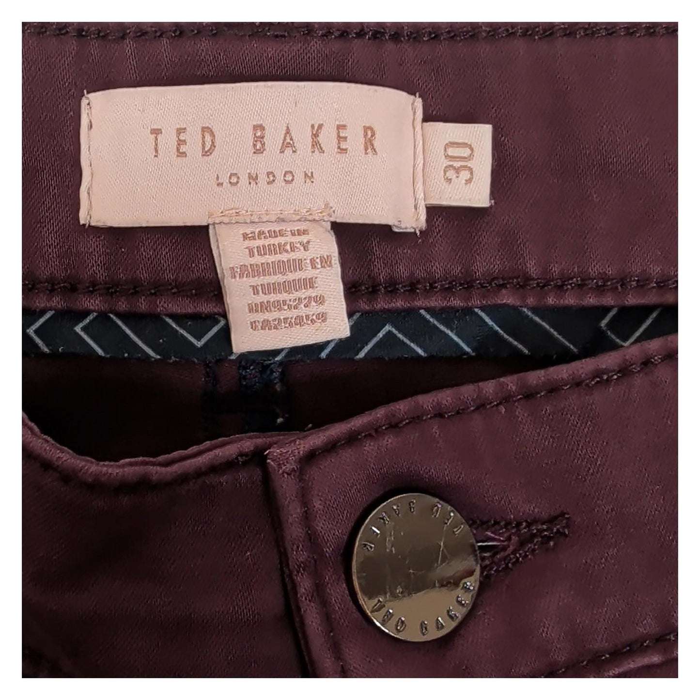 Ted Baker Women Size 30 Burgundy Skinny Stretch Cotton Trousers Jeans Pants by Ted Baker – | RewearableUK