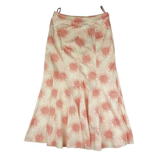 Ted Baker Ted Baker Womens Flare Skirt UK 10 Pink Geometric Pattern Long Cotton Used DRESSING RewearableUK