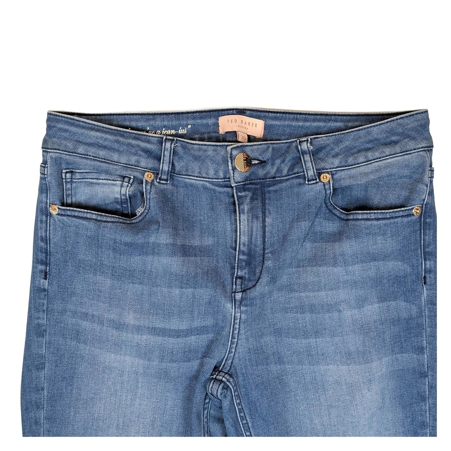 ted baker womens medium blue stretch denim skinny jeans raw hem size 30 by Ted Baker – | RewearableUK