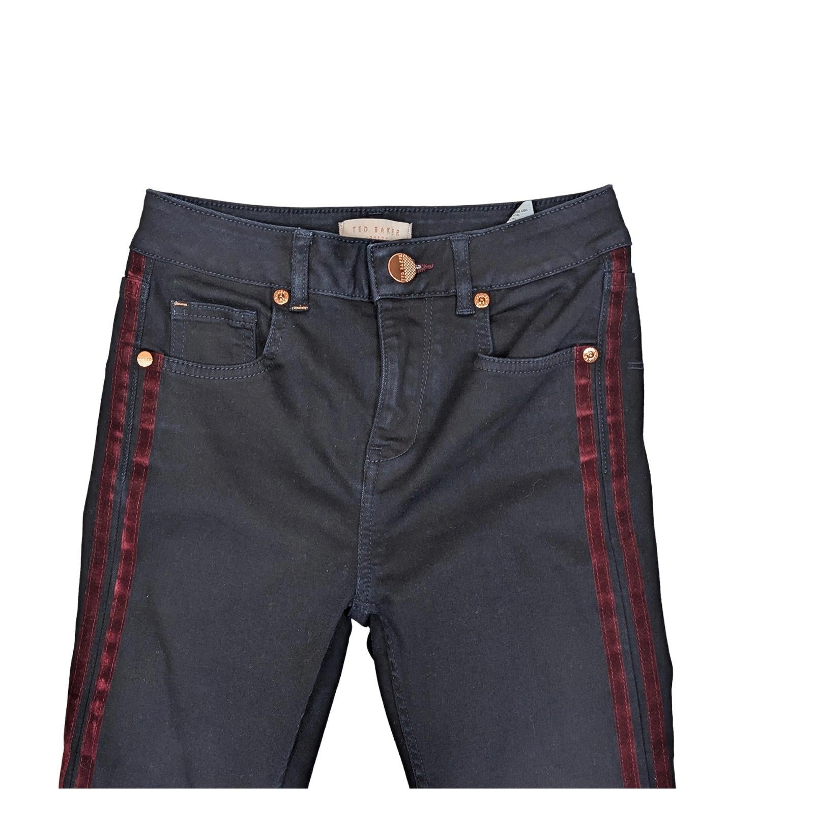 Ted Baker Women's Skinny Jeans W25 Dark Blue Velvet Side Stripe Rose Gold Stretc by Ted Baker – | RewearableUK