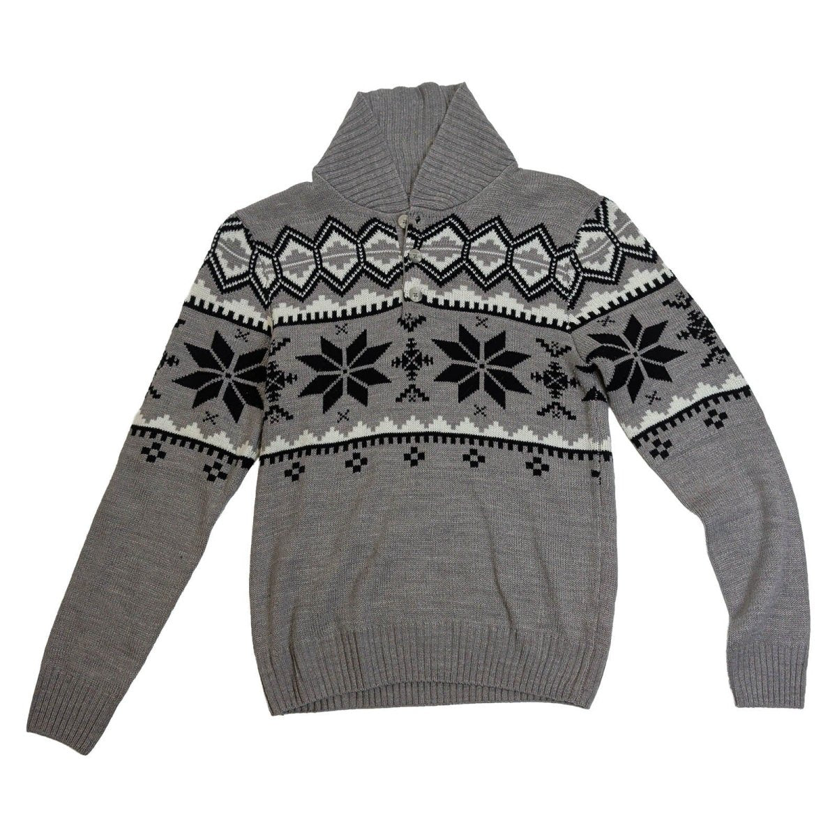 The Christmas Shop Christmas Jumper XS Grey Fair Isle Shawl Collar – Christmas Jumper product photo 1 | RewearableUK