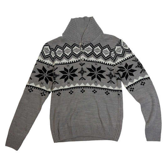 The Christmas Shop Christmas Jumper XS Grey Fair Isle Shawl Collar – Christmas Jumper product photo 1 | RewearableUK