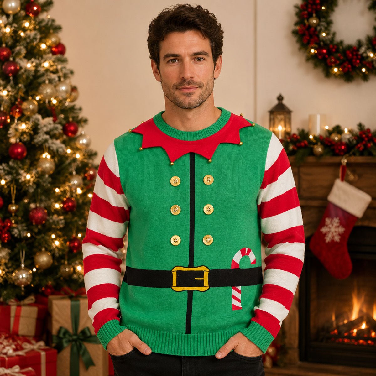 The Christmas Workshop Elf Jumper Green Red Bells Size Unknown Acrylic – Christmas Jumper product photo 1 | RewearableUK