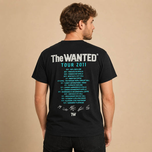 The Wanted 2011 Tour T-Shirt M Black Fruit of the Loom Double-Sided – Music T-Shirt product photo 2 | RewearableUK