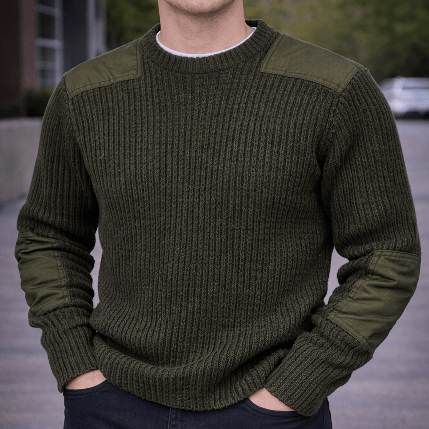 the woolly pully mens olive green commando sweater ribbed jumper 46 by wooly pully – MILITARY | RewearableUK