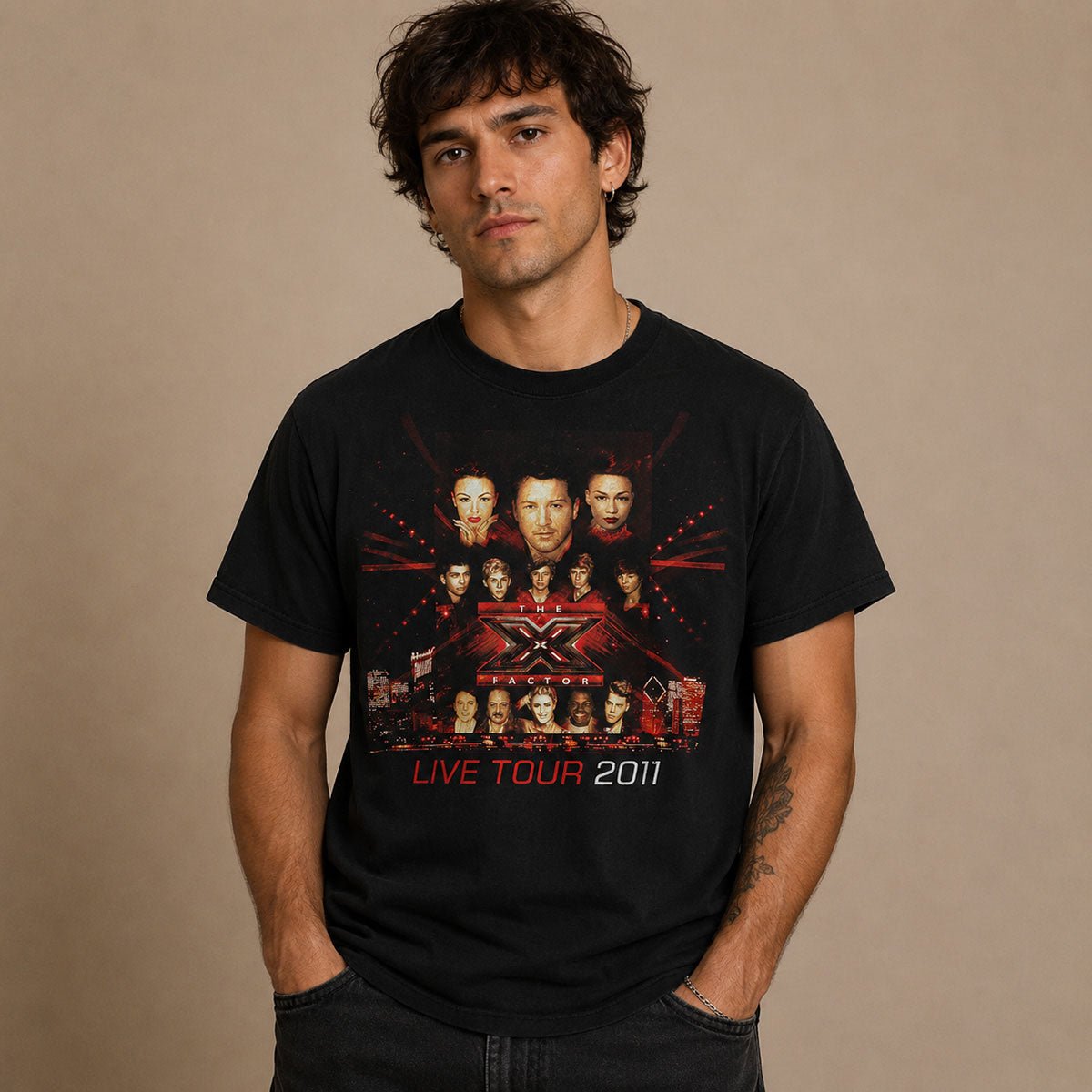 The X Factor Live Tour 2011 Black Double-Sided Graphic T-Shirt – Music T-Shirt product photo 1 | RewearableUK