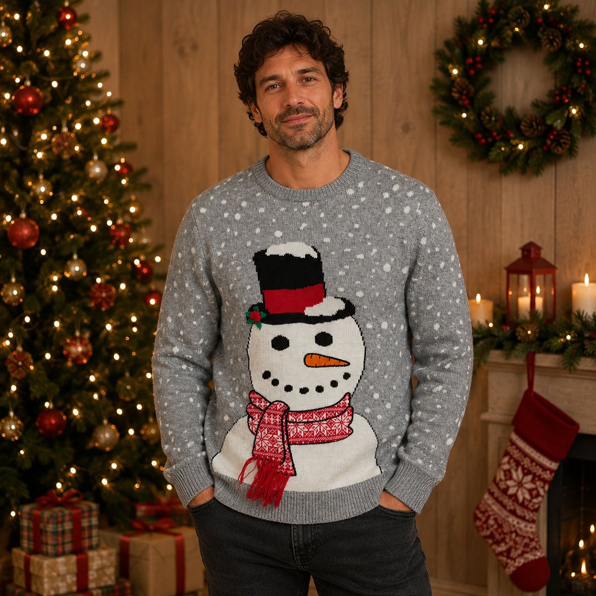 Threadbare Snowman Christmas Jumper XL Grey 3D Scarf – Christmas Jumper product photo 1 | RewearableUK