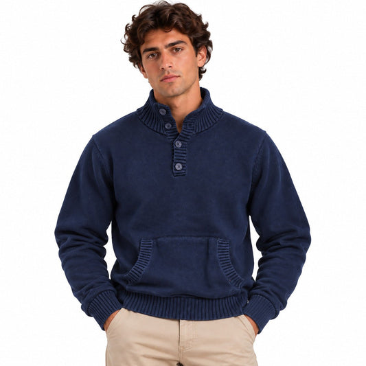 Timberland Men's Cotton Jumper XL Navy Button Neck – jumper product photo 1 | RewearableUK