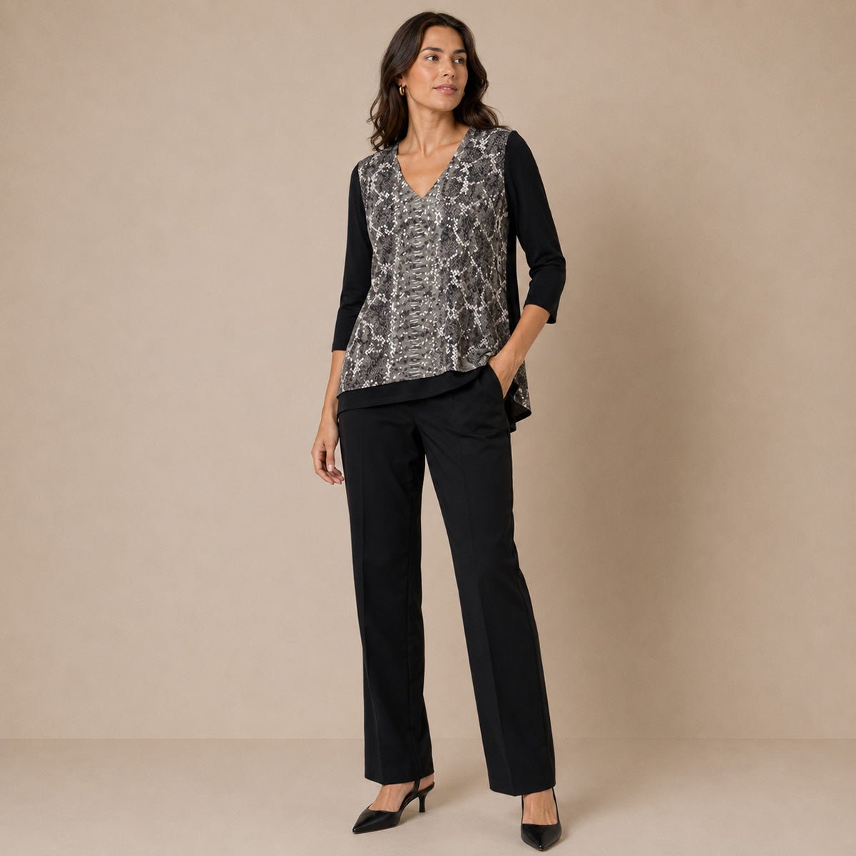 Together Women's Snake Print Tunic Top L Black Grey – Blouse product photo 1 | RewearableUK