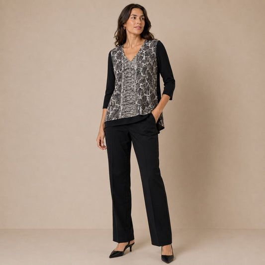 Together Women's Snake Print Tunic Top L Black Grey – Blouse product photo 1 | RewearableUK