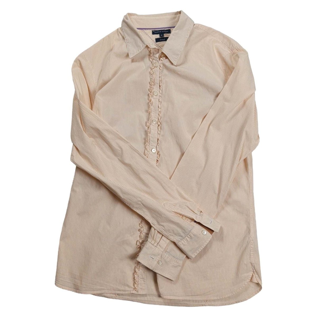 Tommy Hilfiger Beige Striped Ruffle Shirt – UK 12 – product photo 1 | RewearableUK