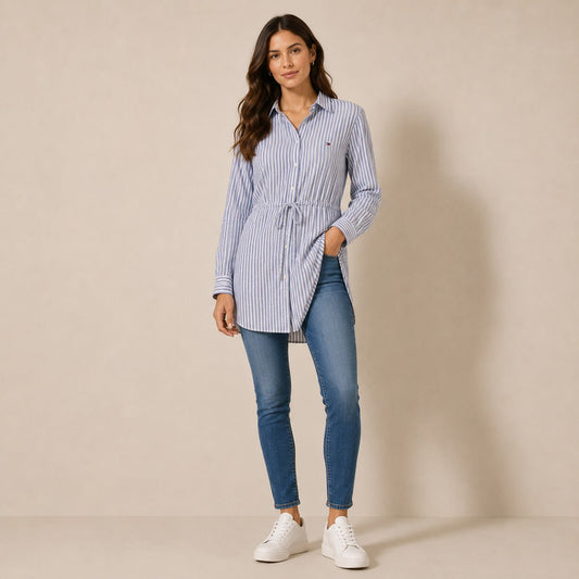 Tommy Hilfiger Blue Striped Linen Tunic Shirt – XL – Blouse product photo 1 | RewearableUK