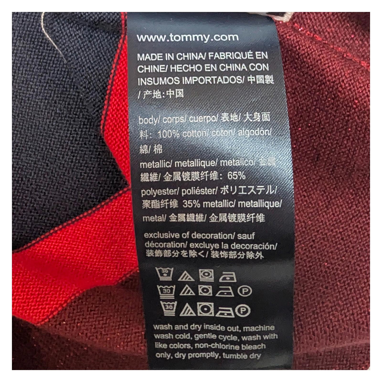 Tommy Hilfiger Jumper Size XXS Red Navy Stripe Metallic V - Neck Cotton Sweater by Tommy Hilfiger – | RewearableUK