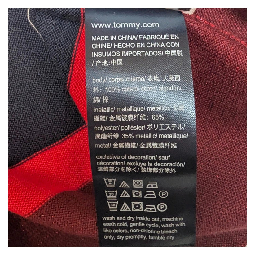 Tommy Hilfiger Jumper Size XXS Red Navy Stripe Metallic V - Neck Cotton Sweater by Tommy Hilfiger – | RewearableUK
