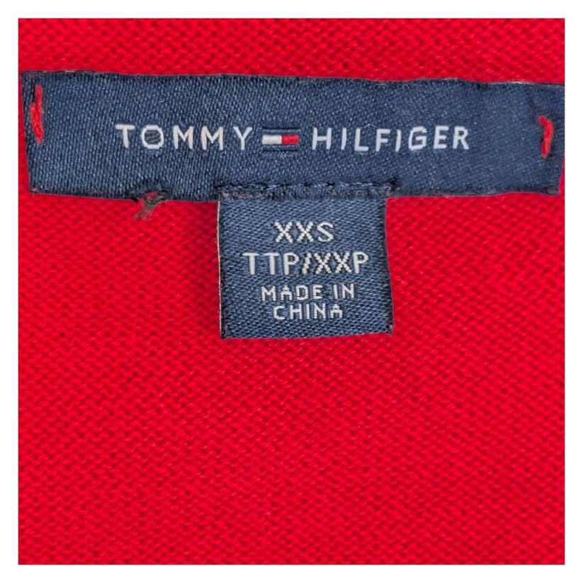 Tommy Hilfiger Jumper Size XXS Red Navy Stripe Metallic V - Neck Cotton Sweater by Tommy Hilfiger – | RewearableUK