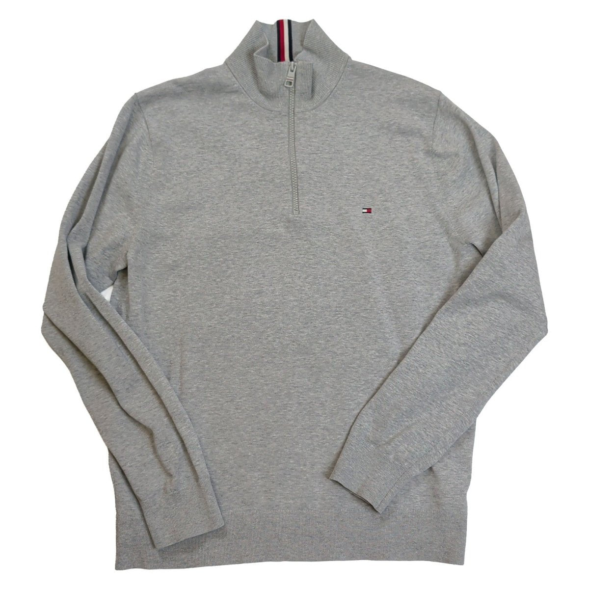 Tommy Hilfiger Men's Jumper L Grey Half Zip Logo Cotton – product photo 2 | RewearableUK