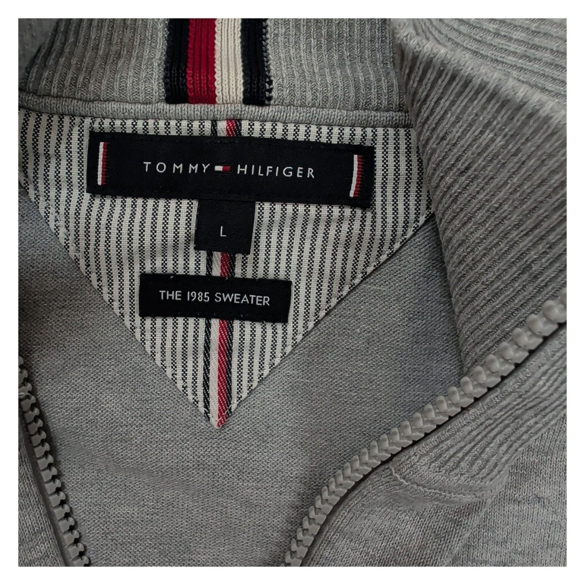 Tommy Hilfiger Men's Jumper L Grey Half Zip Logo Cotton – product photo 6 | RewearableUK