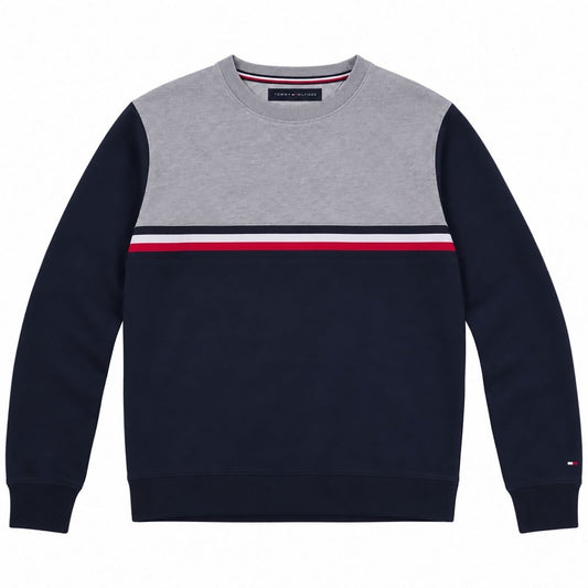 Tommy Hilfiger Mens Navy Grey Colour Block Stripe Crew Neck Sweatshirt Size M – product photo 1 | RewearableUK