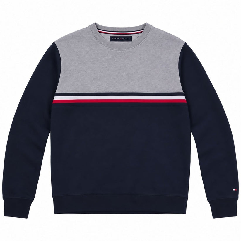 Tommy Hilfiger Mens Navy Grey Colour Block Stripe Crew Neck Sweatshirt Size M – product photo 1 | RewearableUK