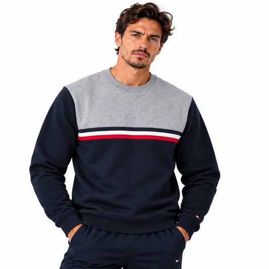 Tommy Hilfiger Men's Navy/Grey Stripe Sweatshirt M Cotton Crew Neck – Sweatshirt product photo 1 | RewearableUK