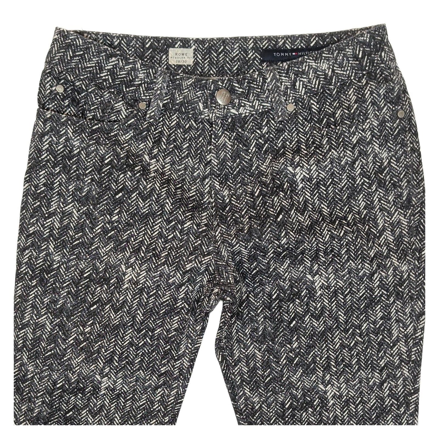 Tommy Hilfiger Mens Rome 28/30 Black White Herringbone Regular Fit Trousers by Tommy Hilfiger – | RewearableUK