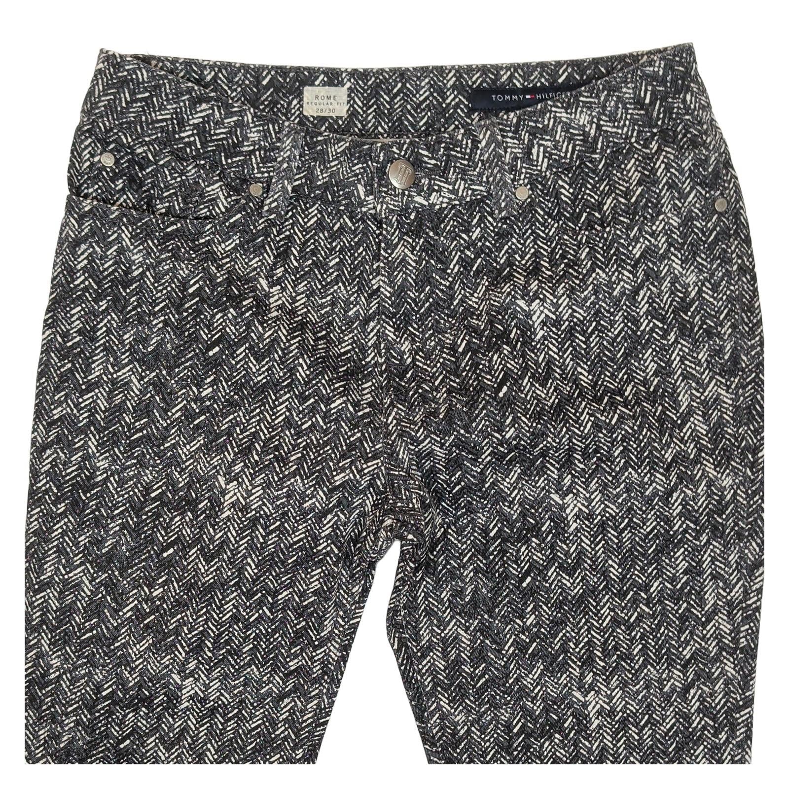 Tommy Hilfiger Mens Rome 28/30 Black White Herringbone Regular Fit Trousers by Tommy Hilfiger – | RewearableUK