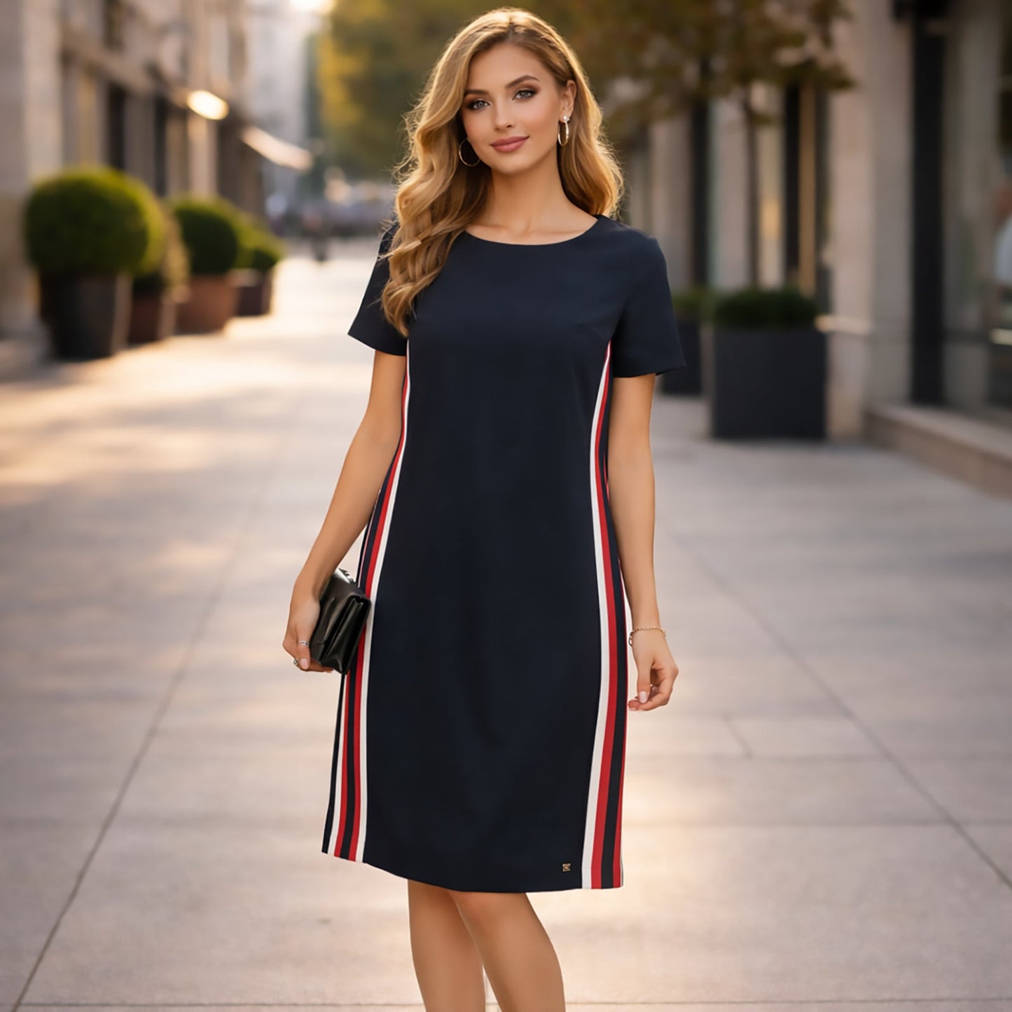 Tommy Hilfiger Navy Shift Dress Size 2 Short Sleeve Side Stripe Knee Length by Tommy Hilfiger – DRESSING | RewearableUK