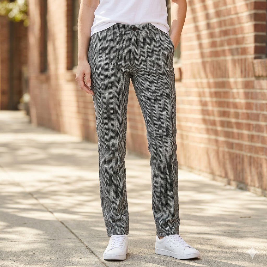 tommy hilfiger rome mens black white herringbone regular fit trousers 28 30 by Tommy Hilfiger – JEANS | RewearableUK