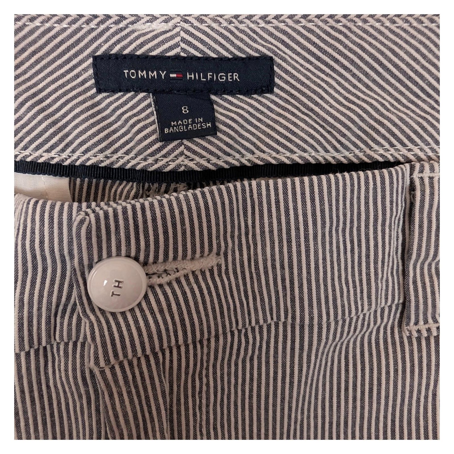 tommy hilfiger women size 8 navy white pinstripe chino ankle trousers stretch by Tommy Hilfiger – | RewearableUK
