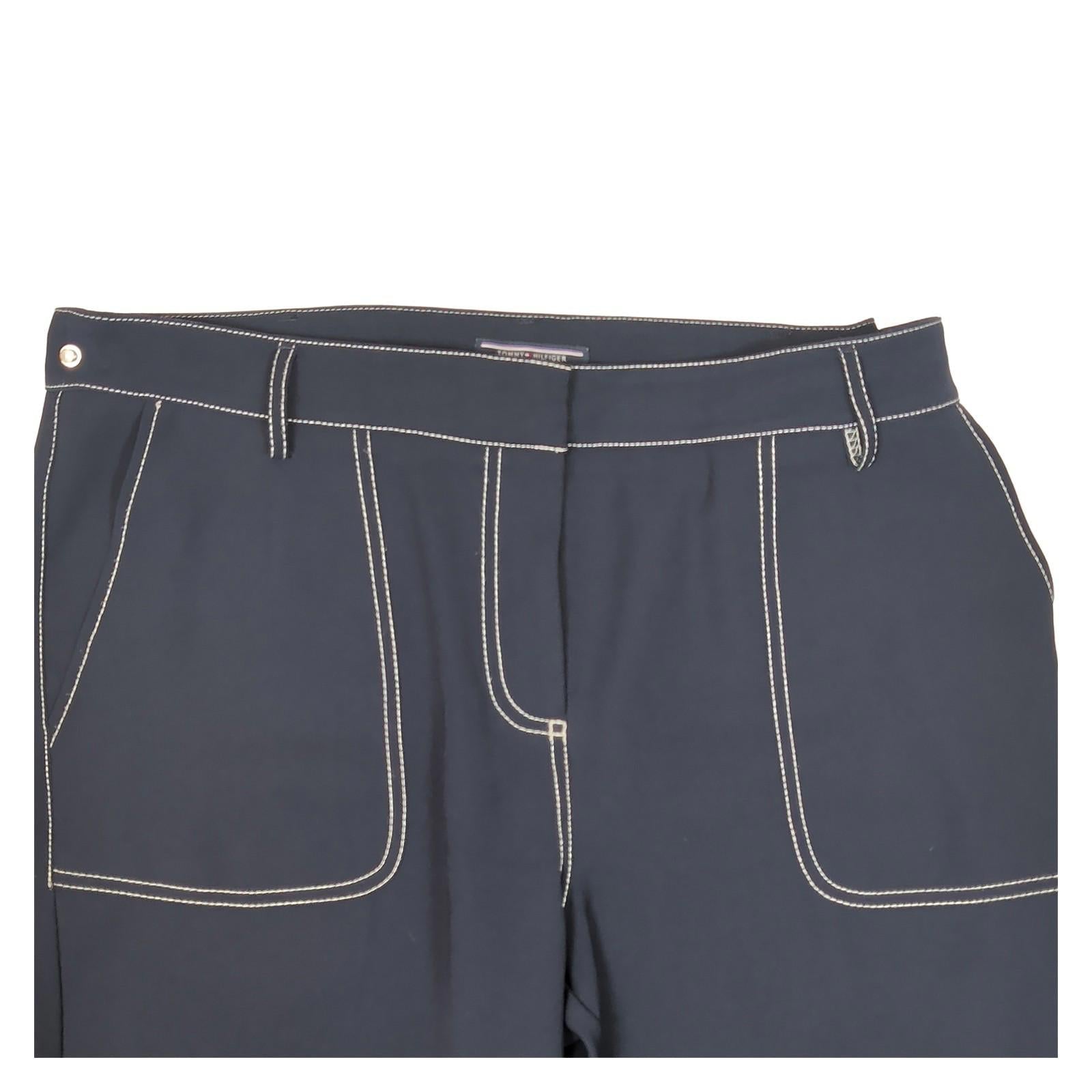 Tommy Hilfiger Women Size UK 14 Navy Blue Contrast Stitch Cropped Trousers by Tommy Hilfiger – | RewearableUK