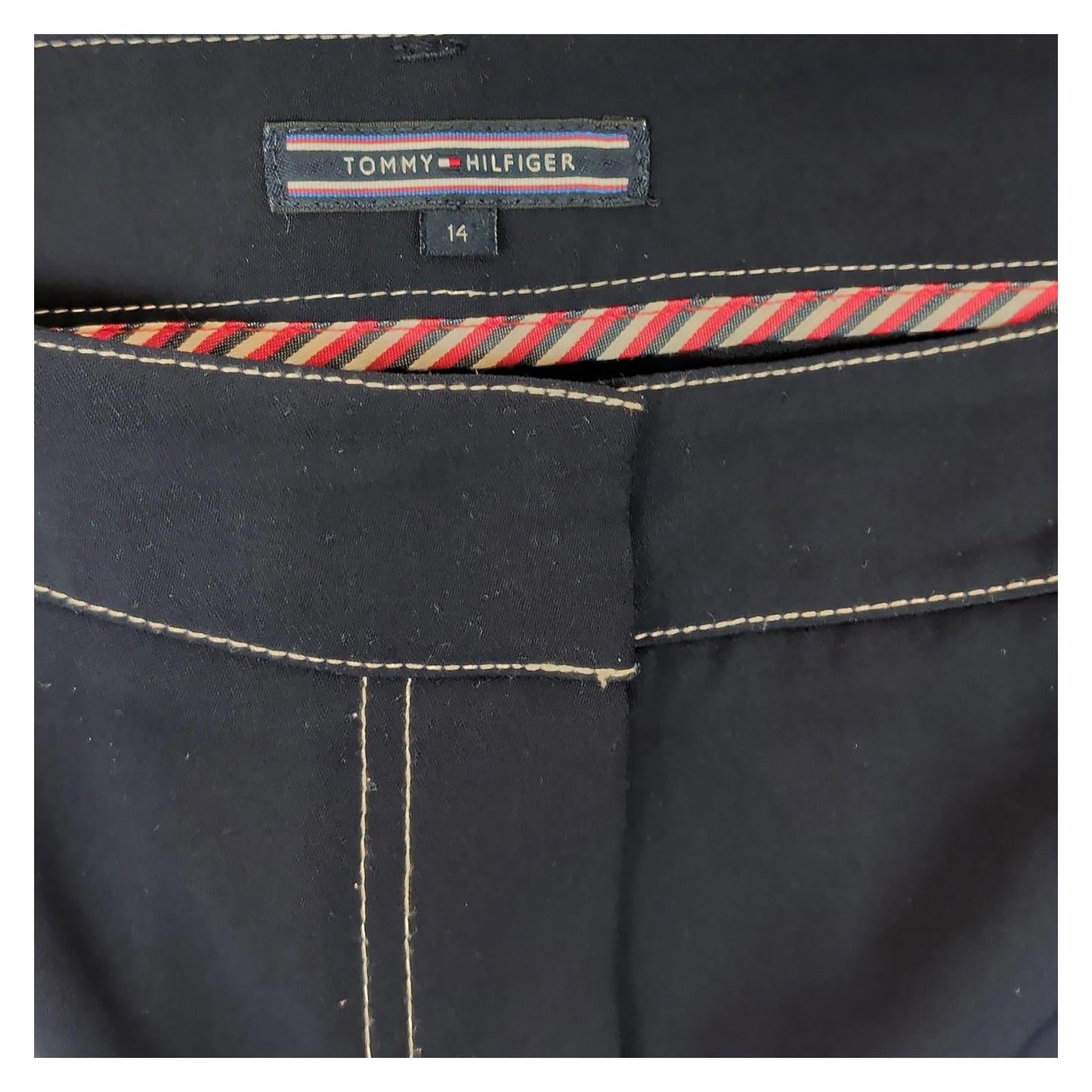 Tommy Hilfiger Women Size UK 14 Navy Blue Contrast Stitch Cropped Trousers by Tommy Hilfiger – | RewearableUK