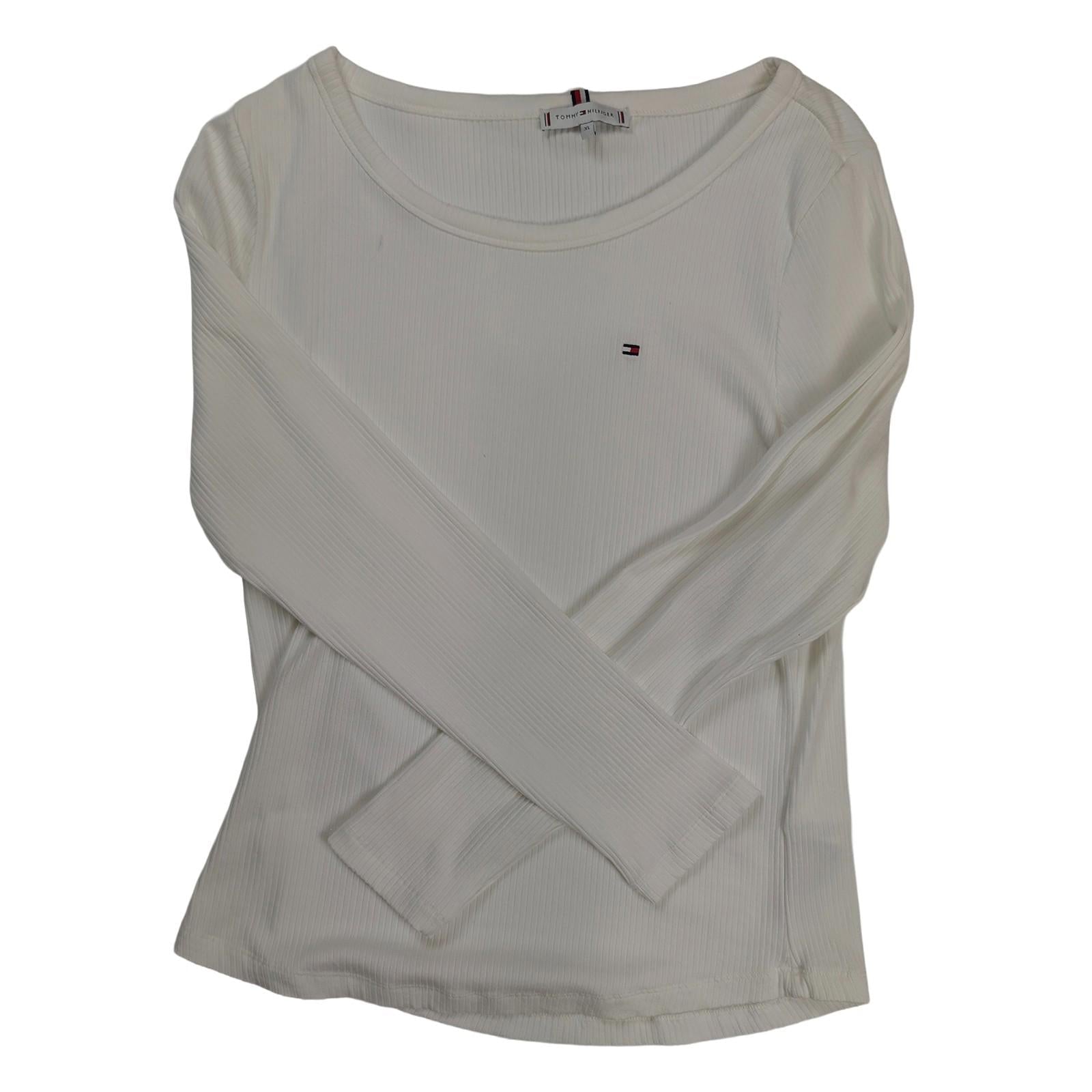 Tommy Hilfiger Women Top Size XL White Ribbed Long Sleeve Viscose Blend by Tommy Hilfiger – blouse | RewearableUK