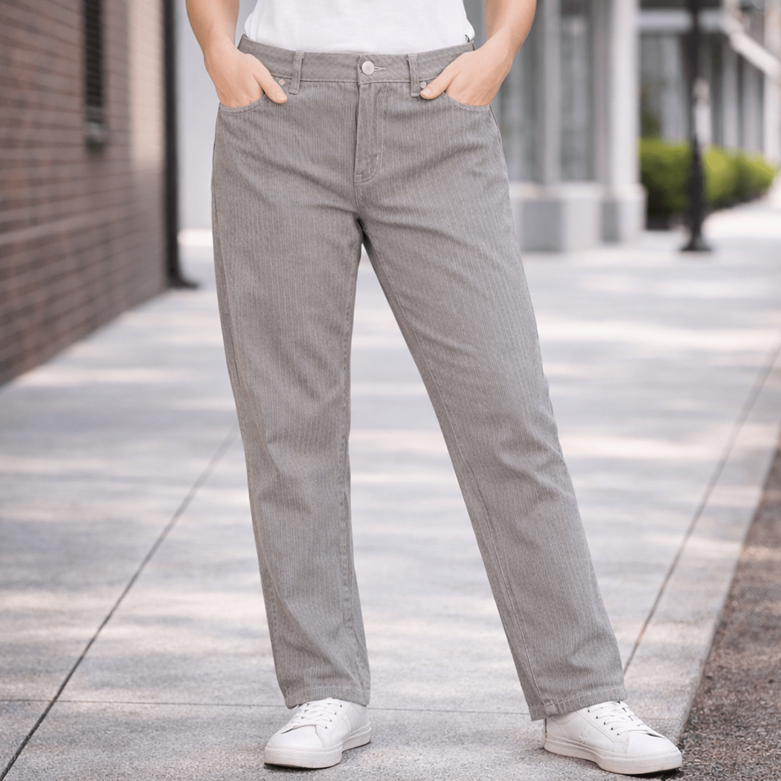 tommy hilfiger womens navy white pinstripe stretch slim chino trousers size 8 by Tommy Hilfiger – JEANS | RewearableUK