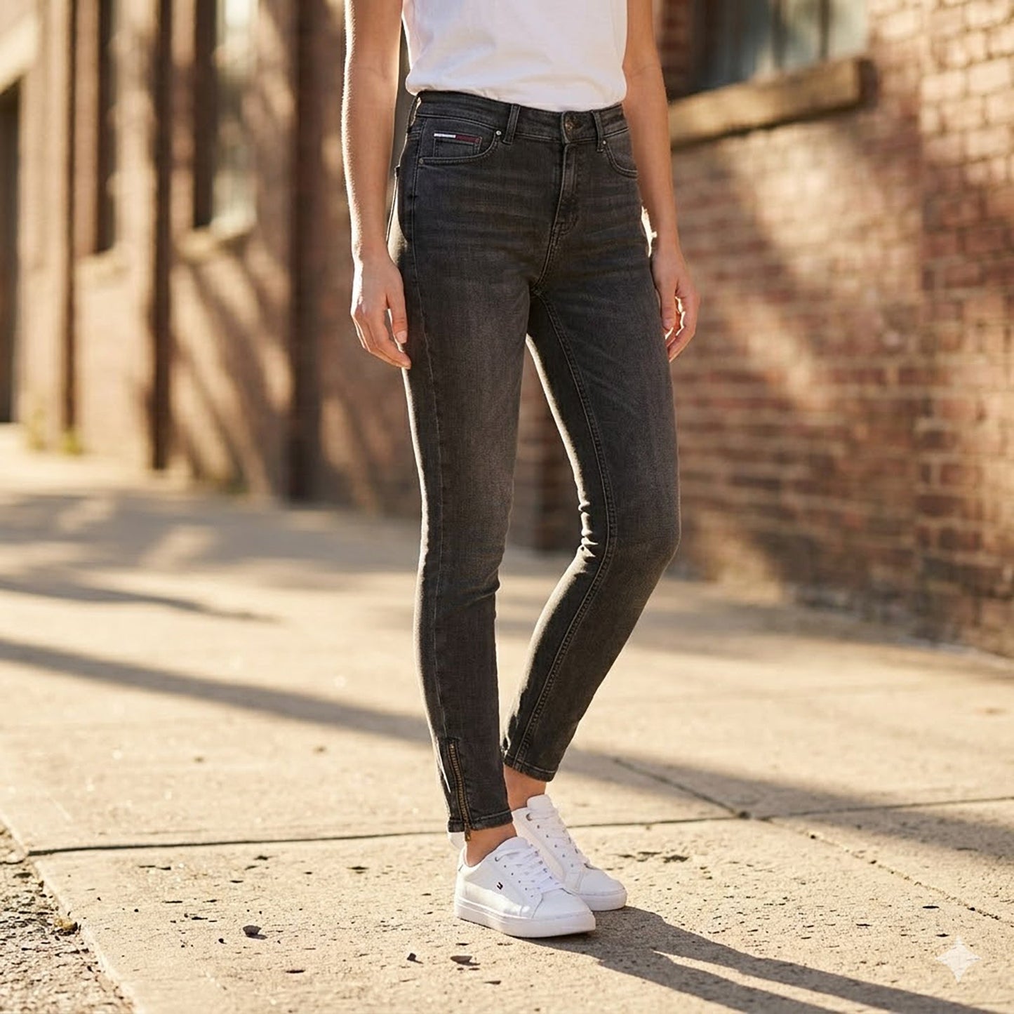 tommy hilfiger womens nora dark grey stretch mid rise skinny jeans w28 l32 by Tommy Hilfiger – JEANS | RewearableUK