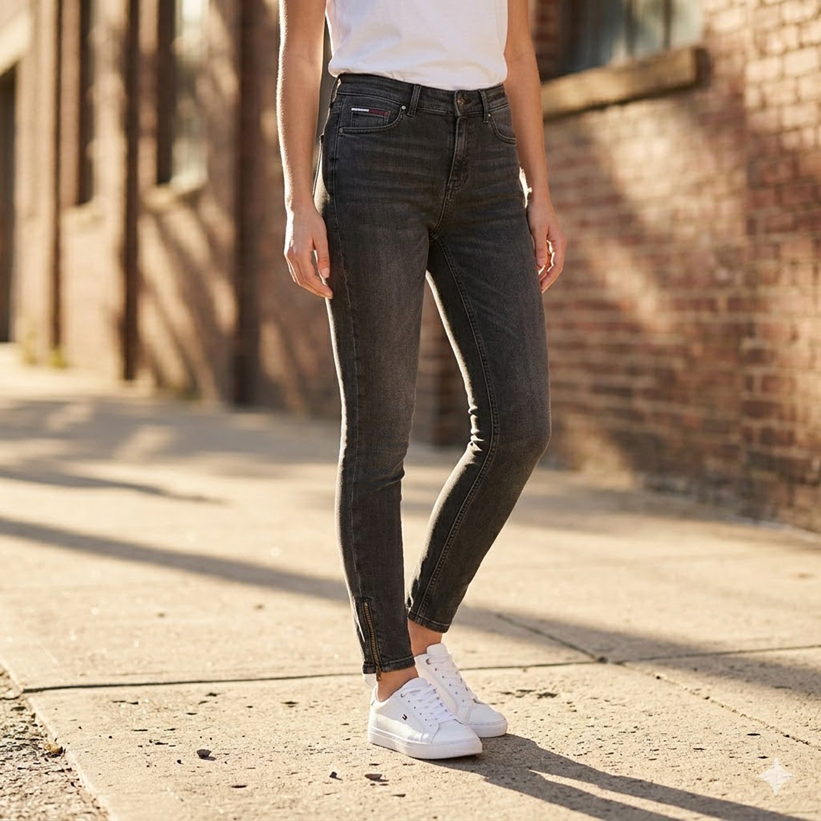 tommy hilfiger womens nora dark grey stretch mid rise skinny jeans w28 l32 by Tommy Hilfiger – JEANS | RewearableUK
