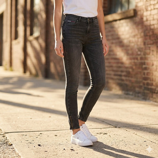 tommy hilfiger womens nora dark grey stretch mid rise skinny jeans w28 l32 by Tommy Hilfiger – JEANS | RewearableUK