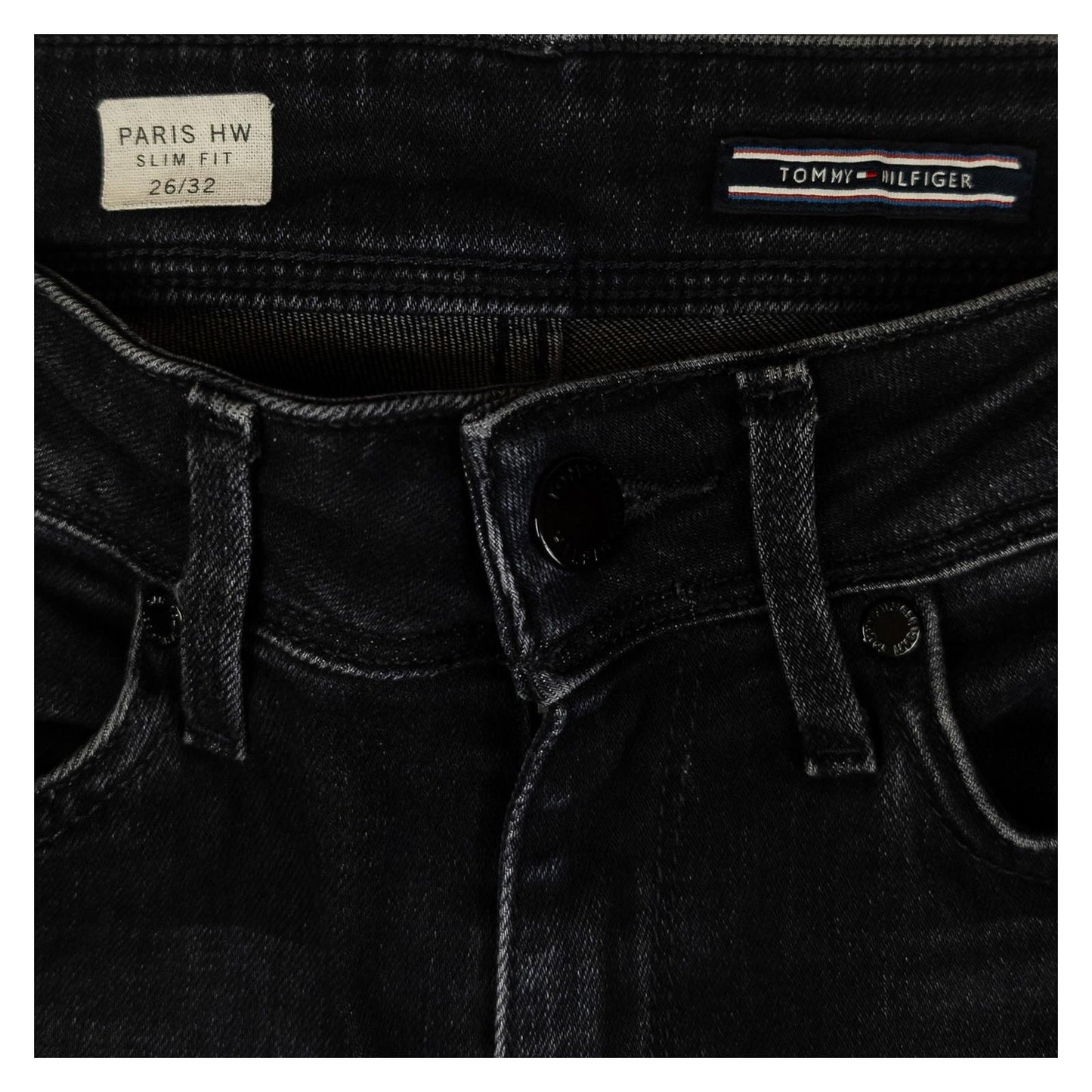 Tommy Hilfiger Women's Paris High Waist Slim Jeans W26 L32 Washed Black Denim by Tommy Hilfiger – | RewearableUK