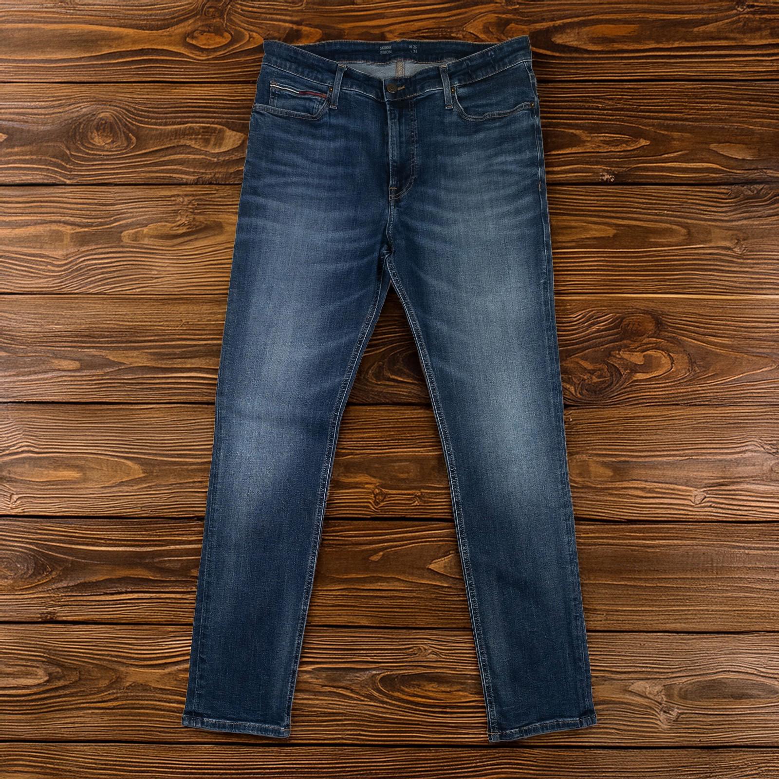 Tommy Jeans Men's Simon Skinny W36 L34 Blue Stretch Faded Whiskered Denim Pants by Tommy Hilfiger – | RewearableUK