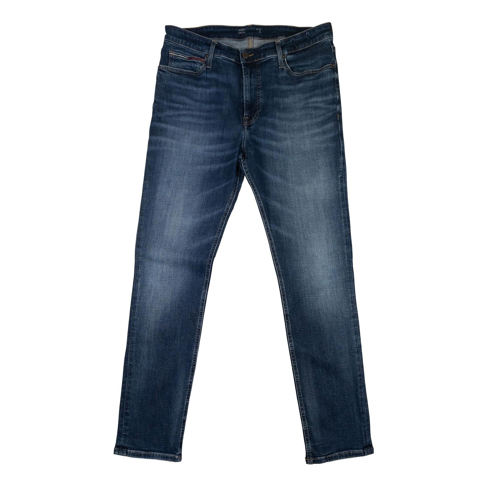 Tommy Jeans Men's Simon Skinny W36 L34 Blue Stretch Faded Whiskered Denim Pants by Tommy Hilfiger – | RewearableUK