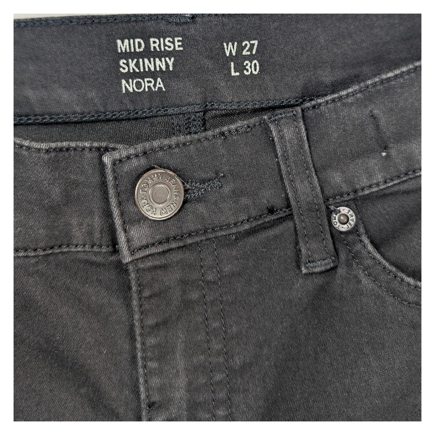 Tommy Jeans Nora Skinny Jeans Size W27 L30 Black Mid Rise Stretch Denim Womens by Tommy Hilfiger – | RewearableUK