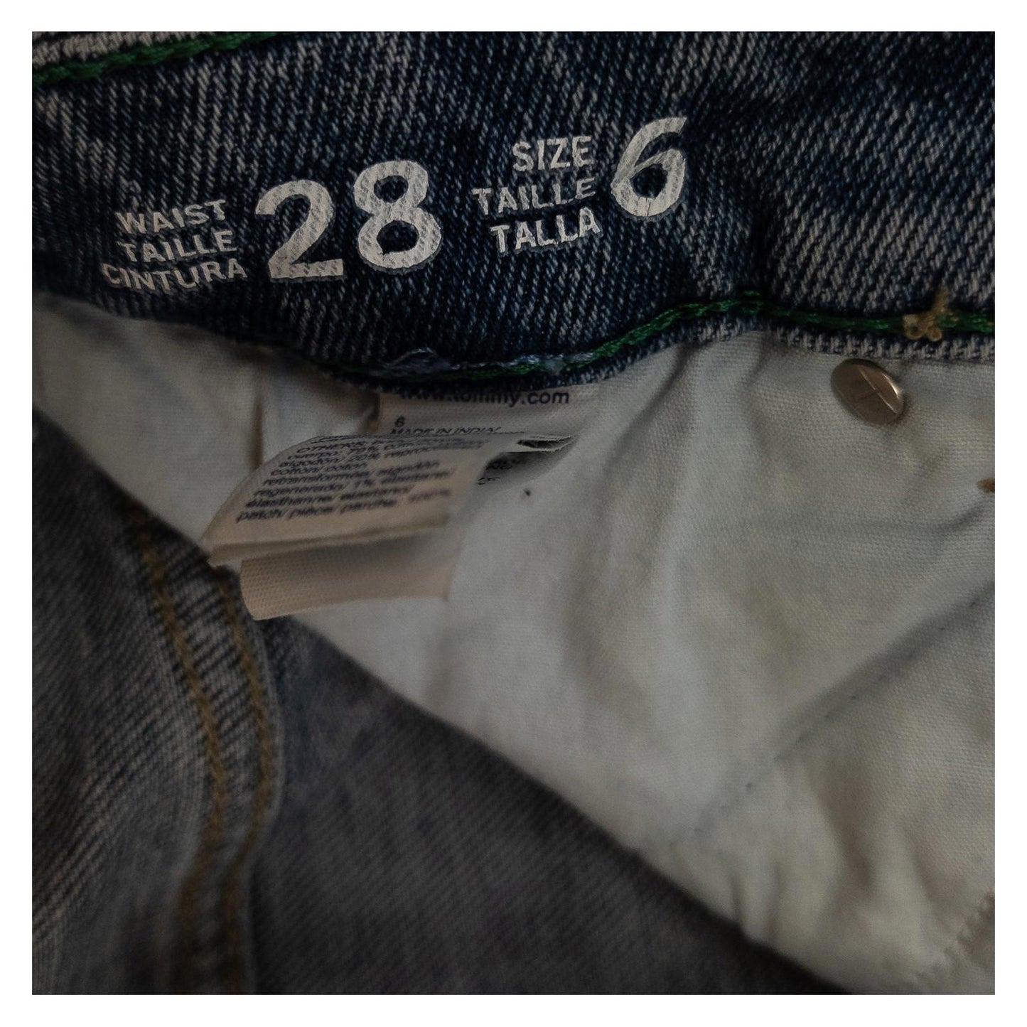 Tommy Jeans Ultra High Rise Mom Jeans W28 US 6 Blue Distressed Tapered Denim by Tommy Hilfiger – | RewearableUK