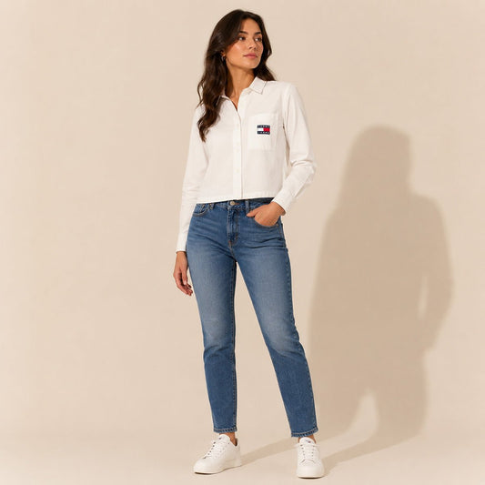 Tommy Jeans White Cropped Cotton Shirt – Size XS – product photo 1 | RewearableUK