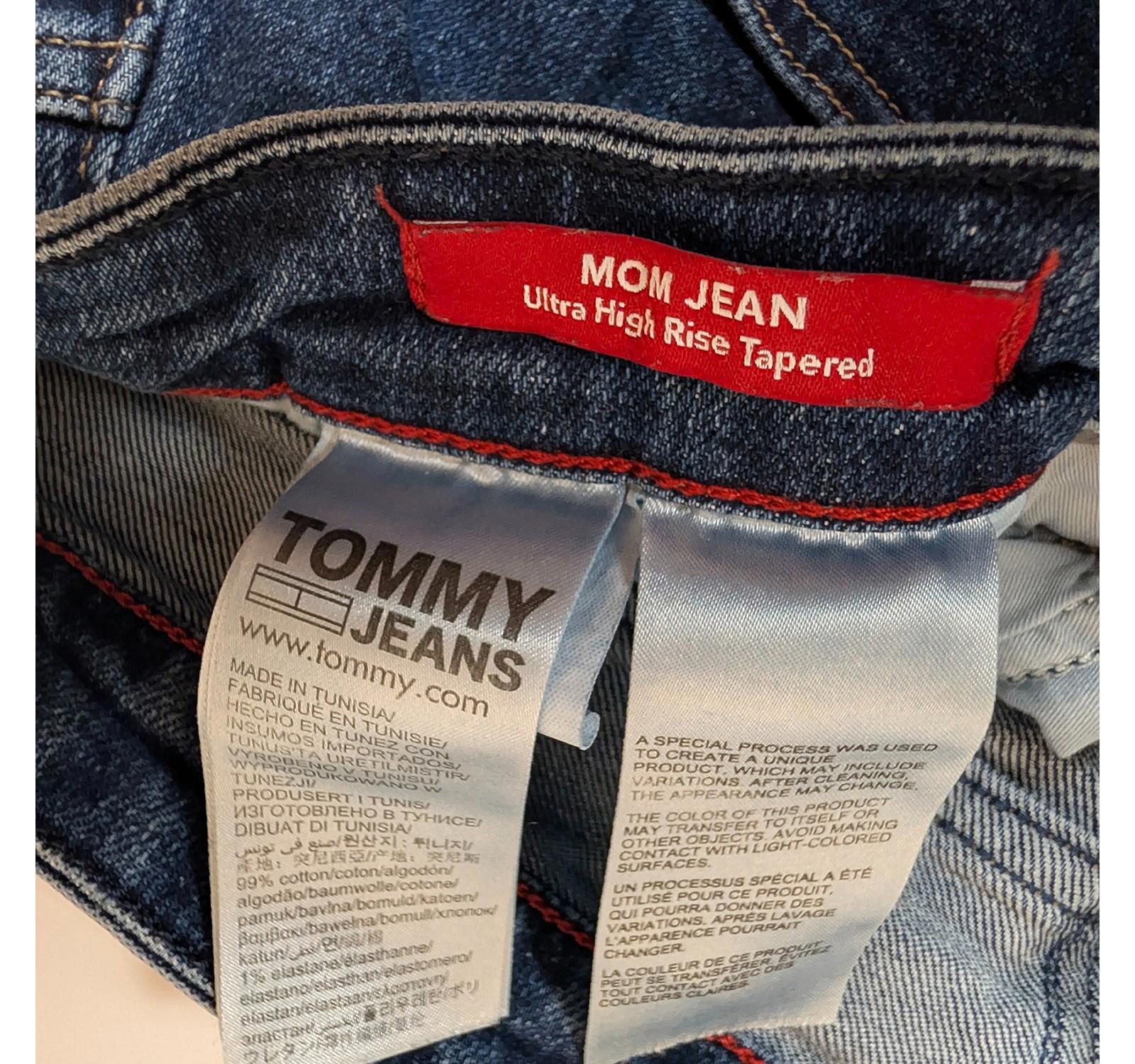 tommy jeans womens blue denim mom jeans ultra high rise tapered size w40 l32 by Tommy Hilfiger – | RewearableUK