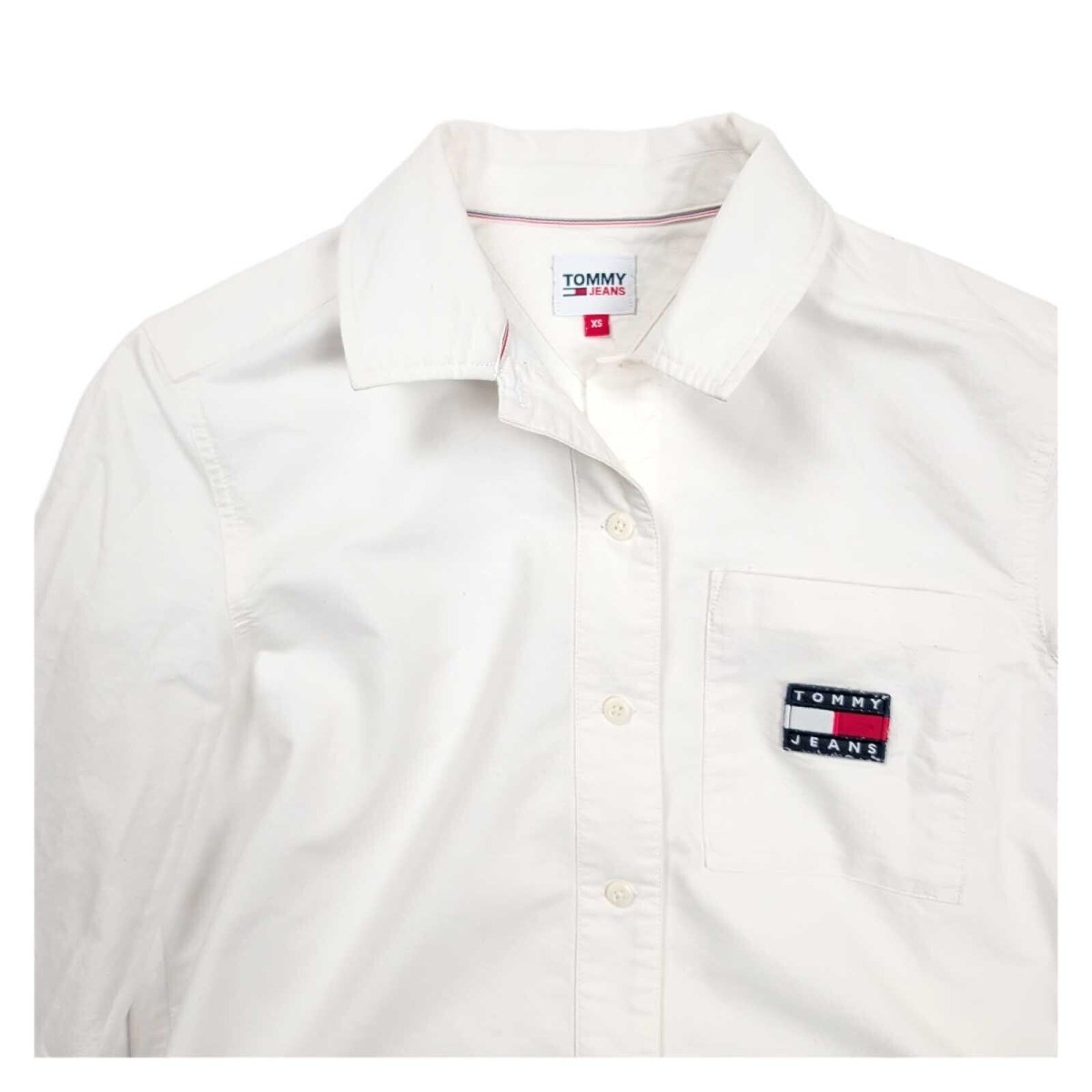 Tommy Jeans Women's Cropped Shirt XS White Cotton Long Sleeve Logo Pocket – product photo 2 | RewearableUK