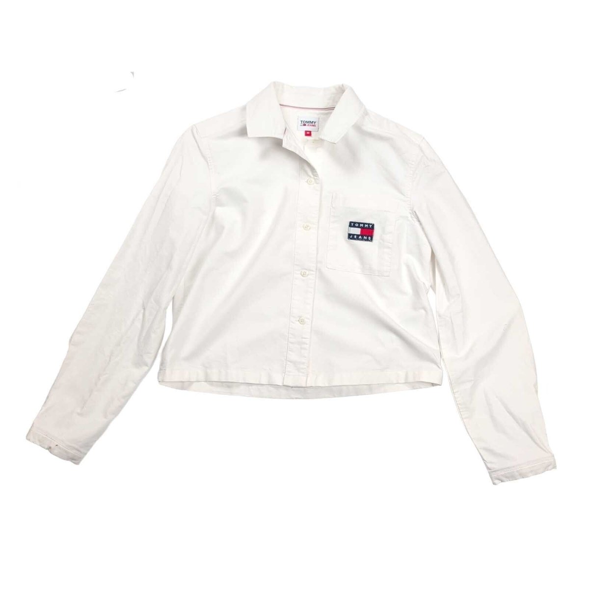 Tommy Jeans Women's Cropped Shirt XS White Cotton Long Sleeve Logo Pocket – product photo 1 | RewearableUK