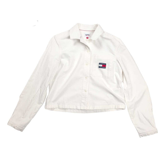 Tommy Jeans Women's Cropped Shirt XS White Cotton Long Sleeve Logo Pocket – product photo 1 | RewearableUK