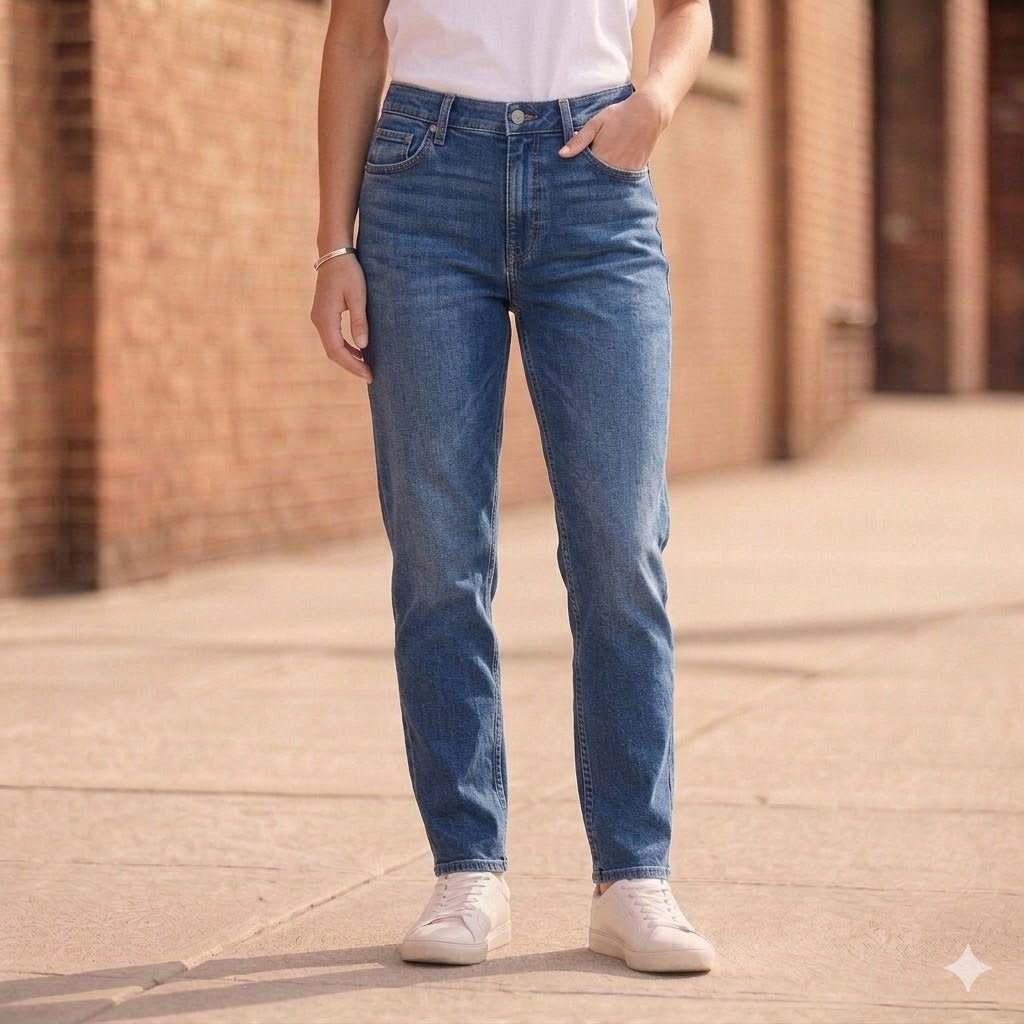 tommy jeans womens medium blue denim high rise tapered mom jeans 40 32 by Tommy Hilfiger – JEANS | RewearableUK