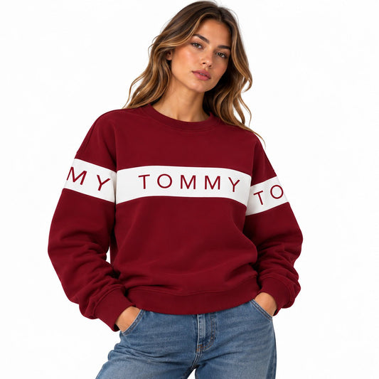 Tommy Jeans Women's Sweatshirt M Burgundy Logo Cotton Polyester Casual – Sweatshirt product photo 1 | RewearableUK