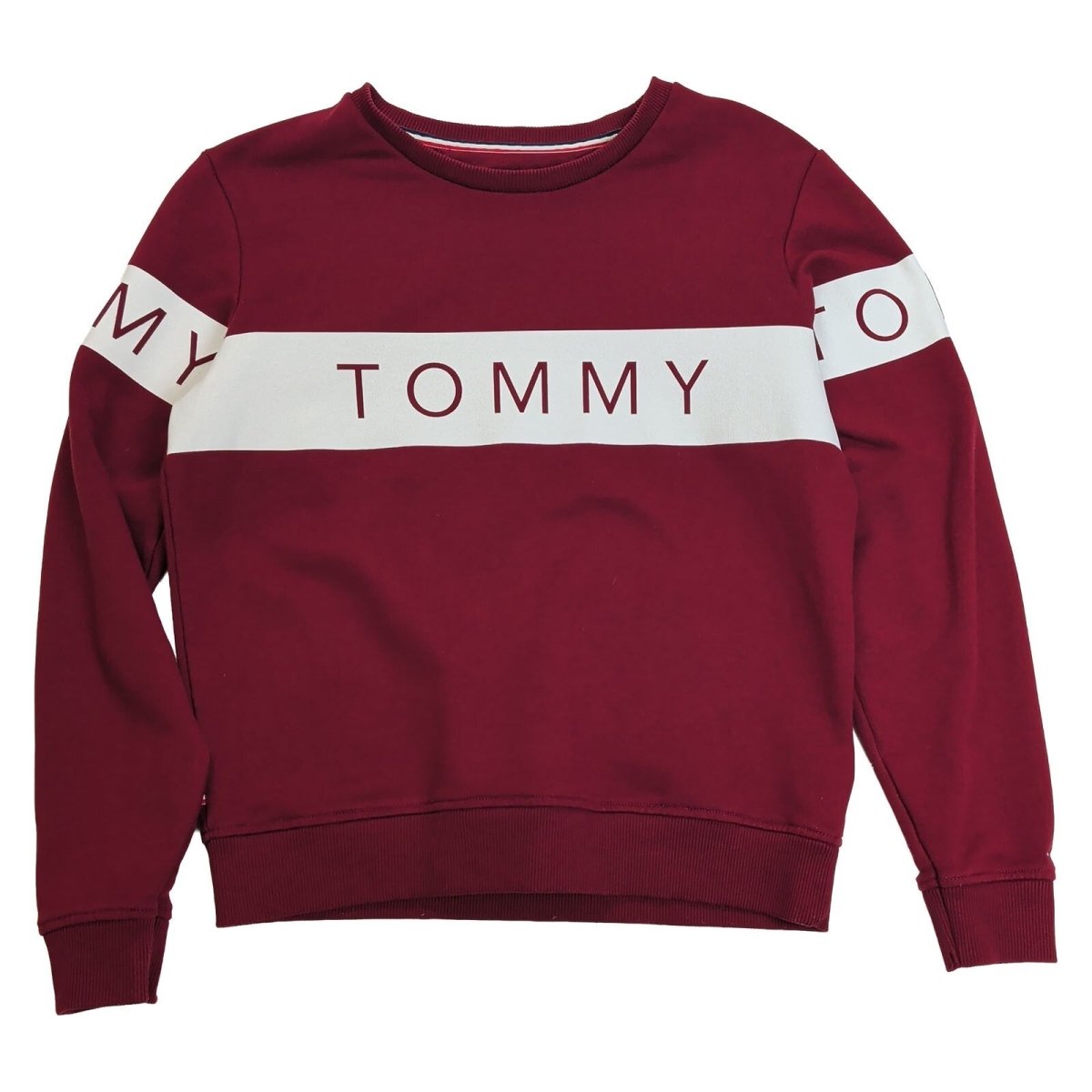 Tommy Jeans Womens Sweatshirt M Burgundy White Logo 50% Cotton 50% Polyester – product photo 1 | RewearableUK