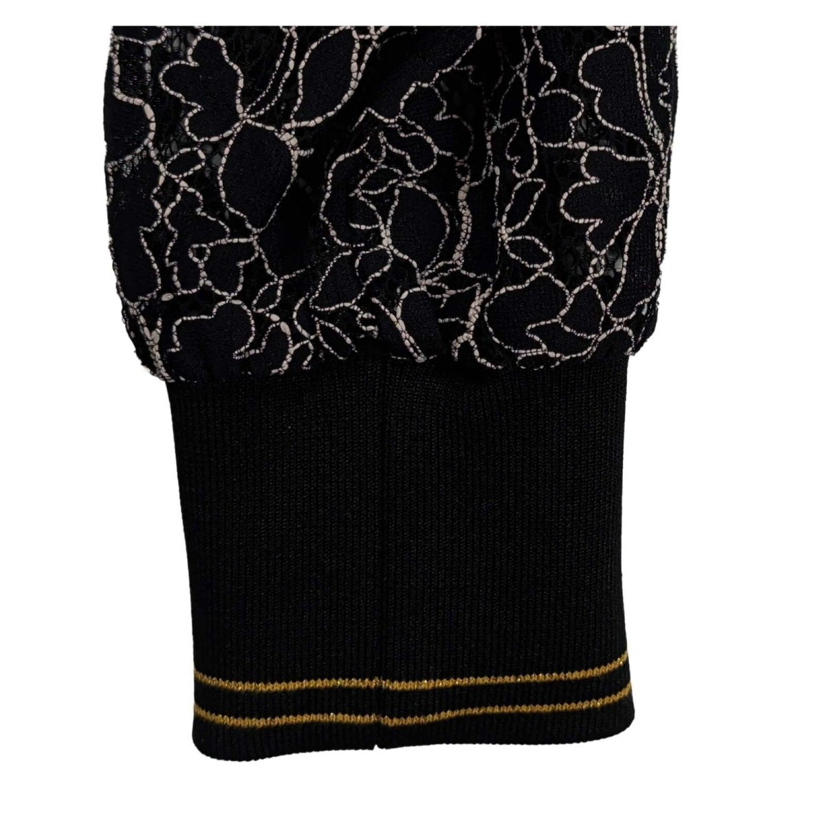 Trussardi Jeans Women's Black Floral Lace Top M Gold Trim Long Sleeve – product photo 4 | RewearableUK